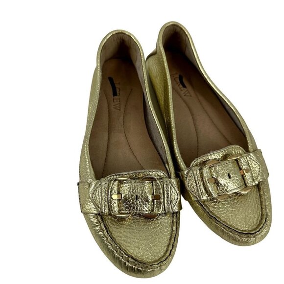 J. Crew Women's Leather Slip on Gold Loafers Driving Shoes Size 6 - Picture 1 of 10